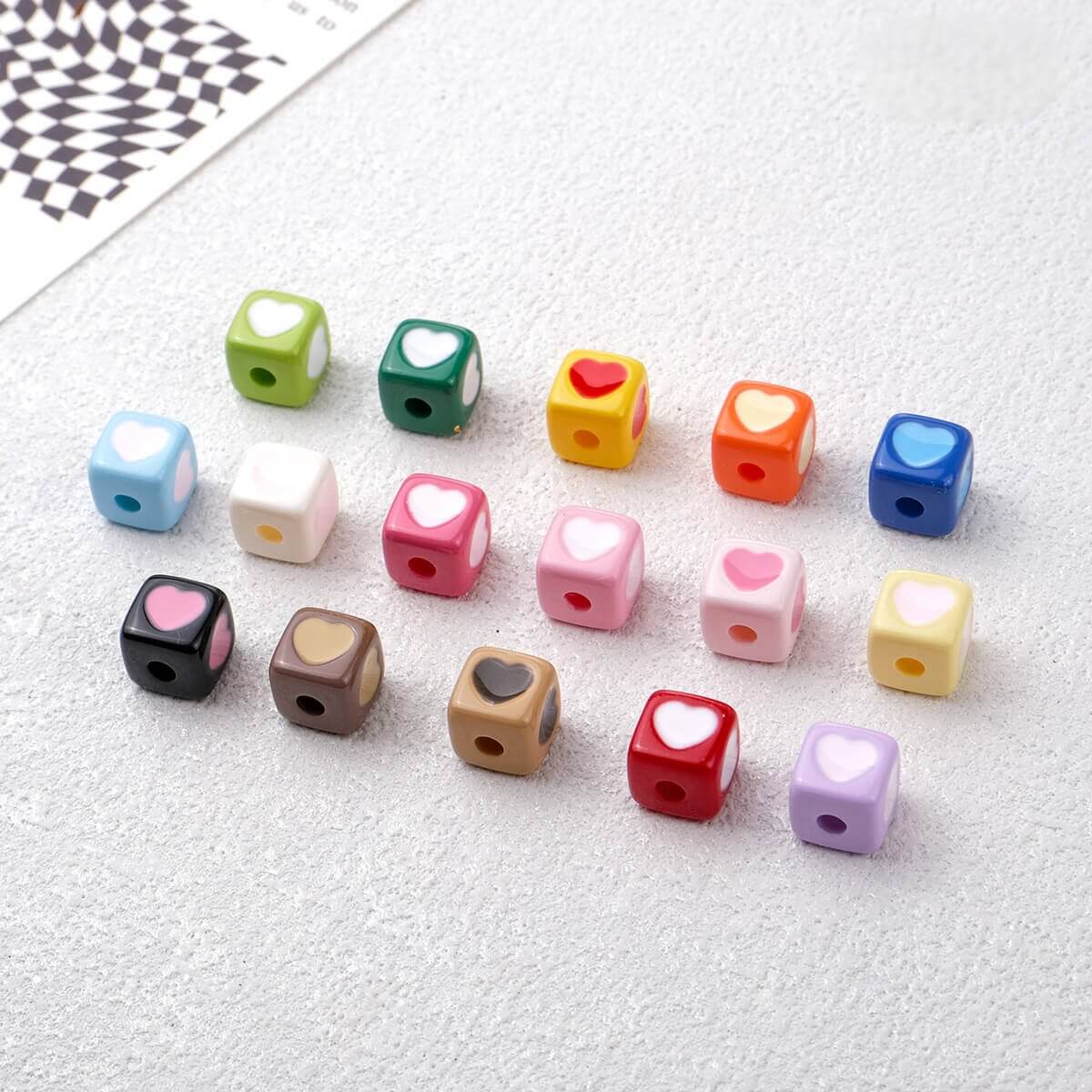 A258-(9MM)Acrylic Heart Square Beads (9 Square Game)