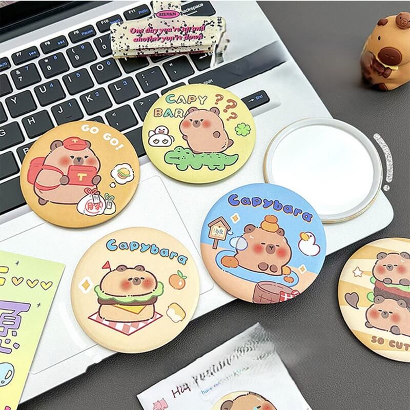 A179-Butter Bear&Capybara Round Mirror (Matching Game)