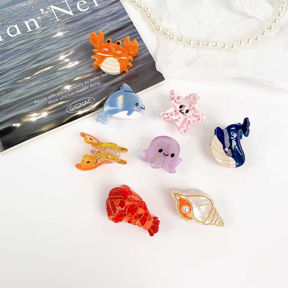A187-Cute Sea Creatures Series Hair Claw Clips (9 Square Game)