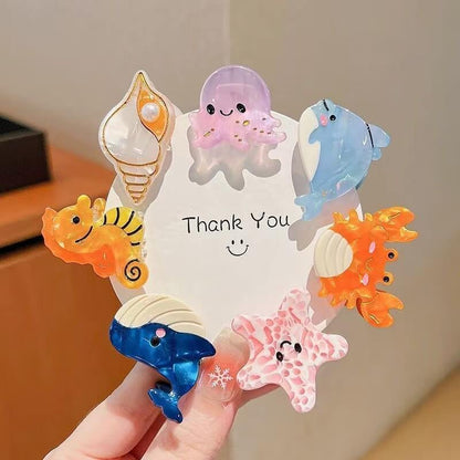 A187-Cute Sea Creatures Series Hair Claw Clips (9 Square Game)