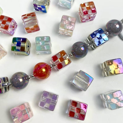 A262-(14MM)Acrylic Multi-Colored Square Beads (9 Square Game)