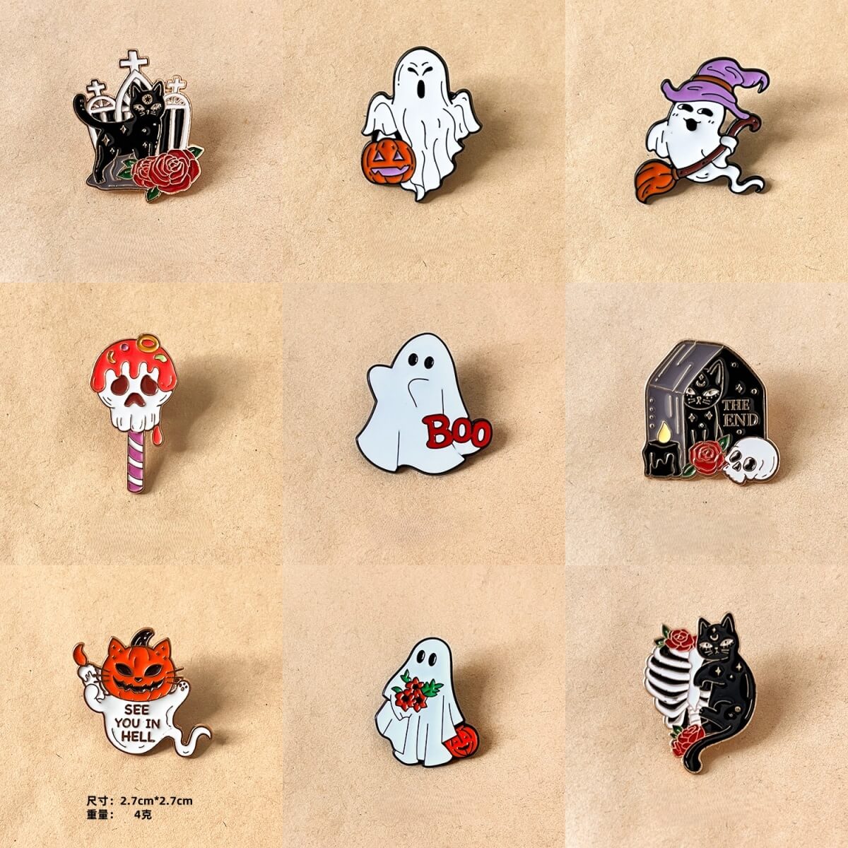 H06-Halloween Alloy Mixed Pin 64 Desgns (9 Square Game)